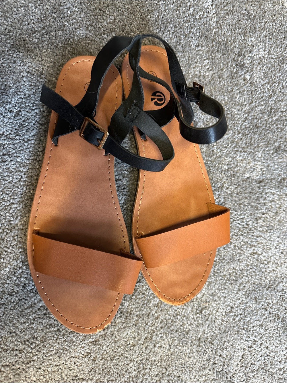 Women's Two-Tone Brown and Black Ankle Strap Sandals